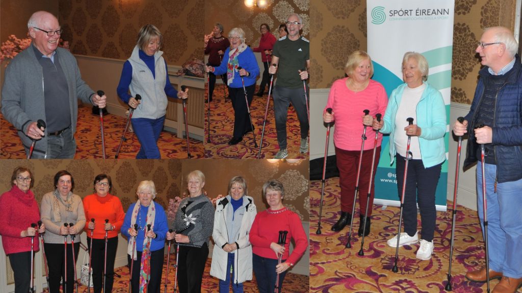 Several different pictures of people enjoying  and holding activator poles in a room.