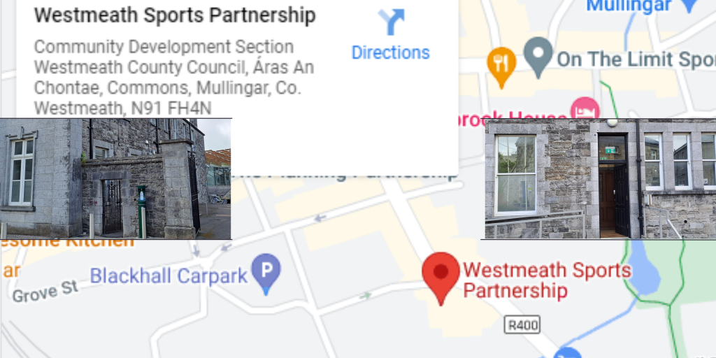 Graphic map of location of Westmeath Sports Partnership office