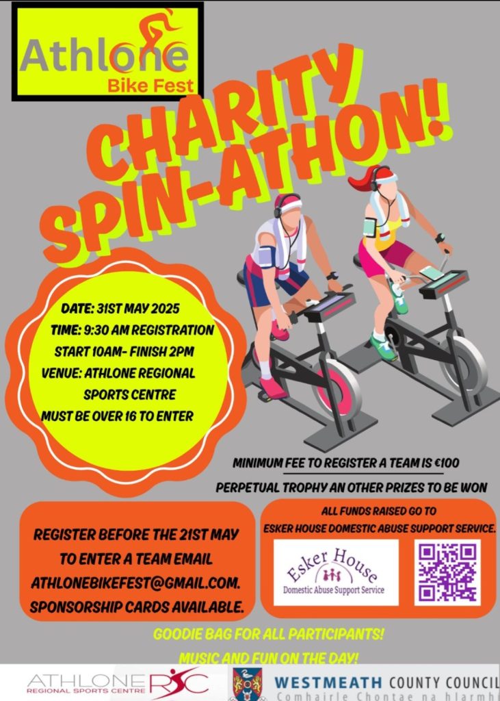 Poster advertising charity spinathon in Athlone for bicycle festival