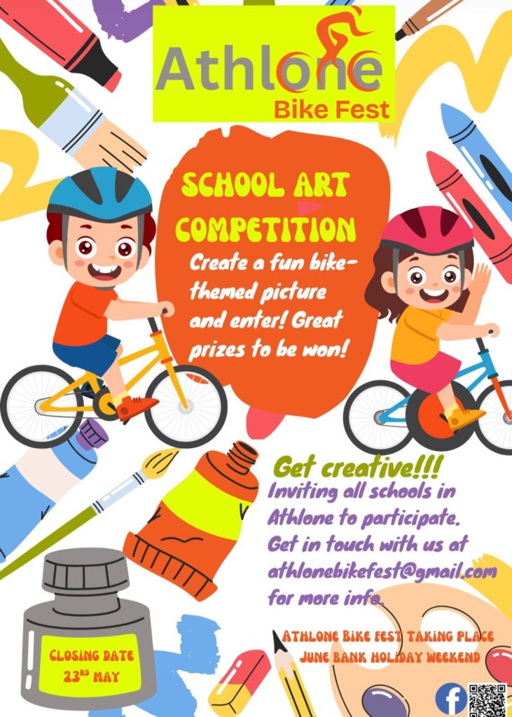 Poster advertising school art competition as part of Athlone bike fest