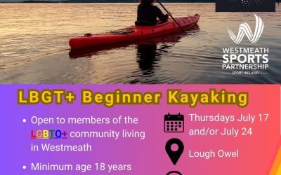 Poster advertising beginner kayaking for the LGBT+ community in Lough Owel