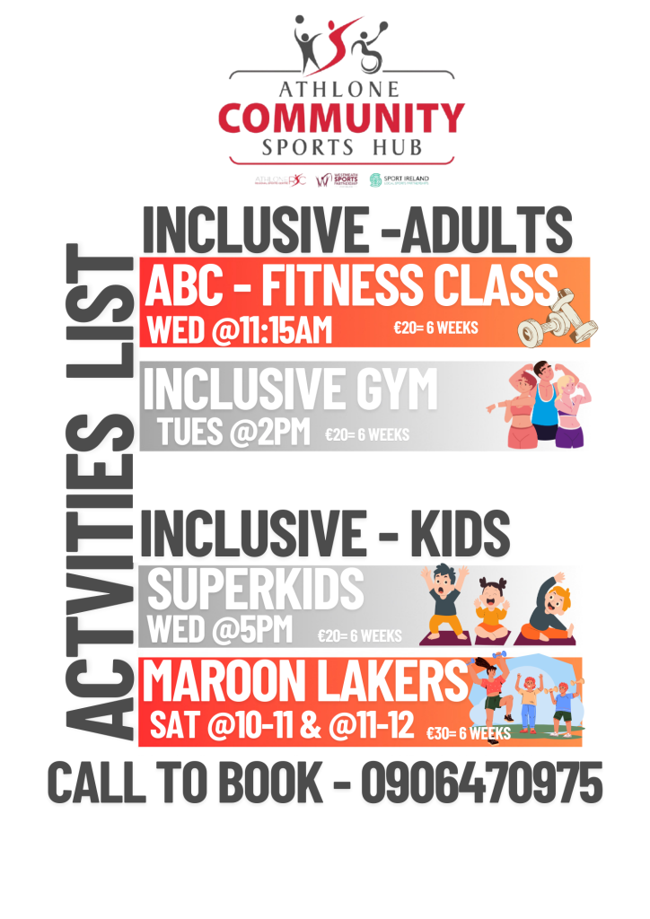 Schedule of events at Athlone Community Sports Hub