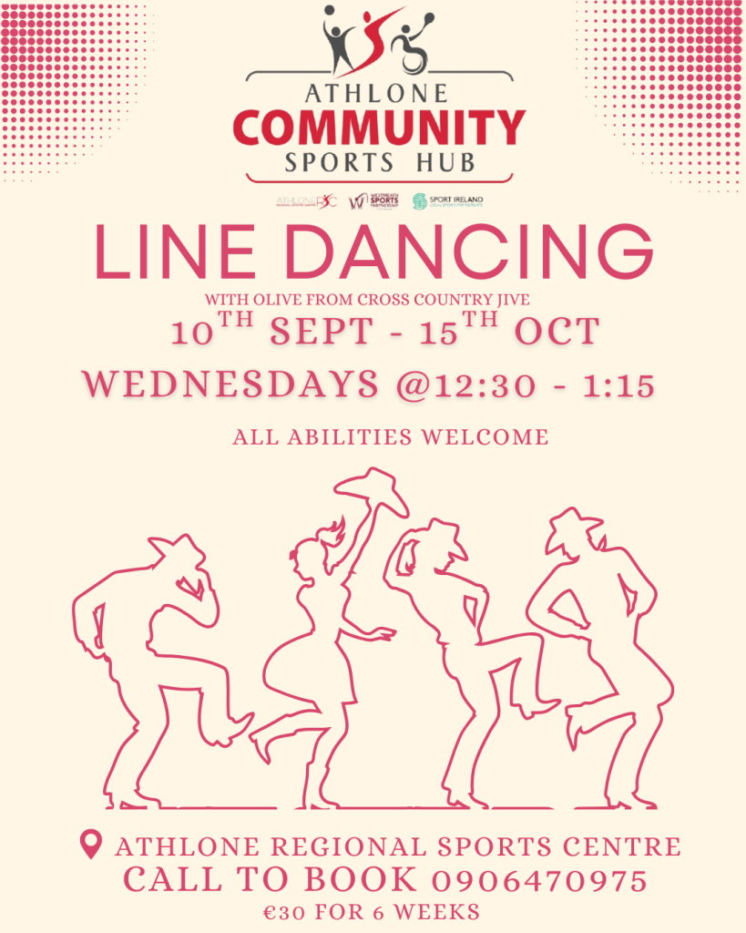 Poster advertising Line dancing at Athlone Community Sports Hub